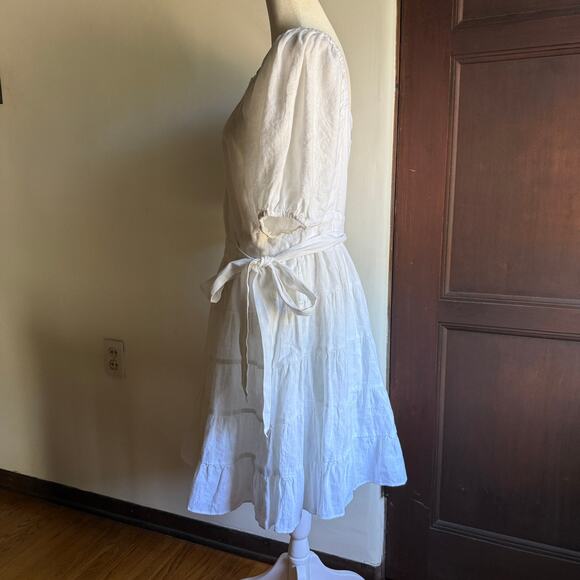LILLY PULITZER | Iralee White Linen Wrap Tiered Skirt Puff Sleeve Dress | Size 8 - Picture 6 of 9